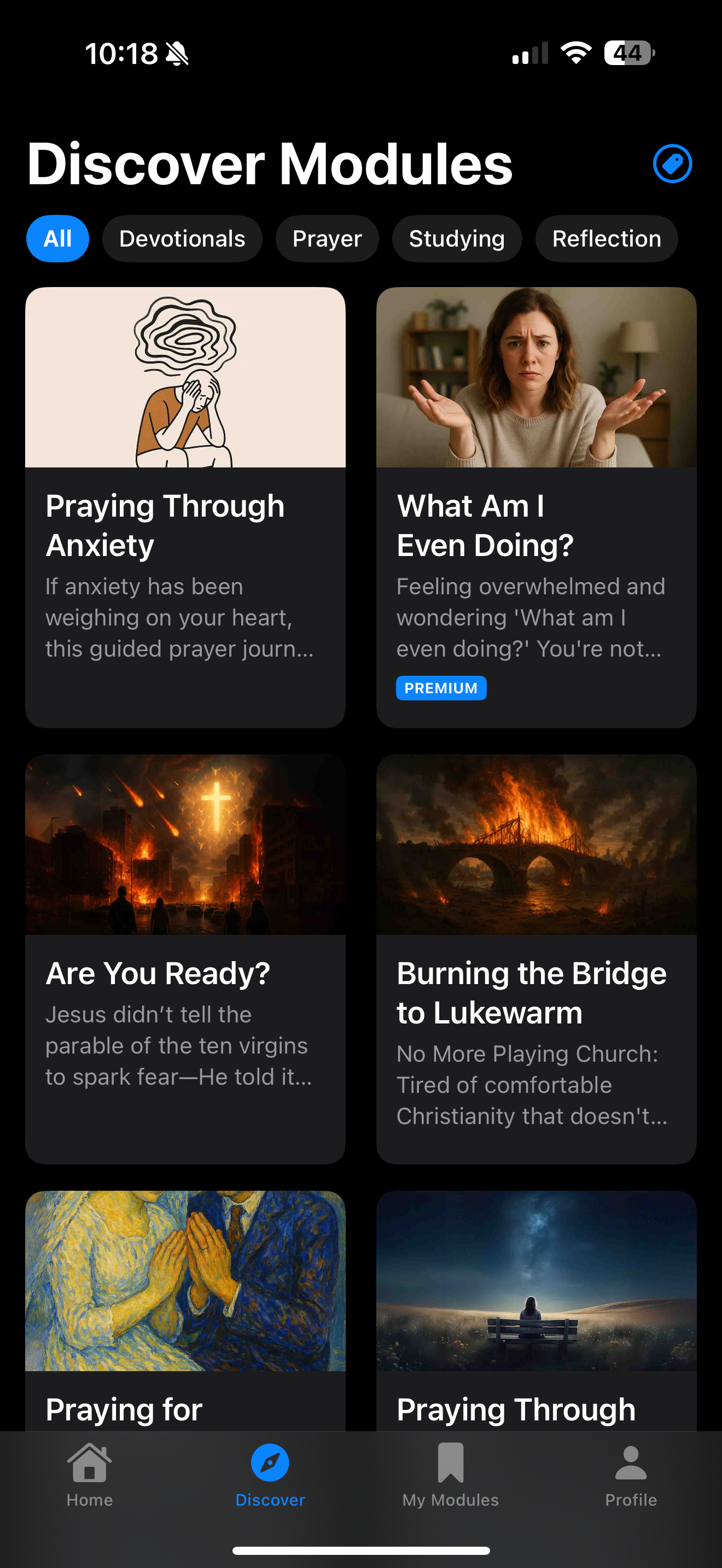 FaithTrack app screen with spiritual growth progress tracker